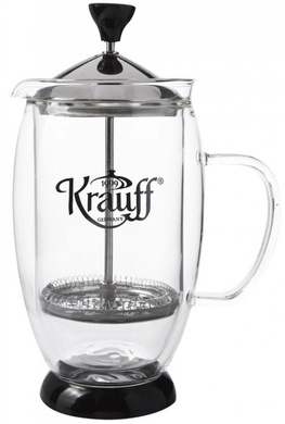 Набір для чаю Krauff 3 предмета: френч-прес 0,6 л, 2 чашки 0,15 мл подвійна стінка фото