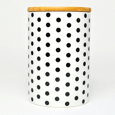Набір банок для сипучих продуктів BonaDi Геометрія 3 шт 650 мл керамічні з бамбуковою кришкою, білий з чорним фото