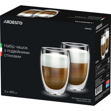 Набор стаканов для латте Ardesto 2 шт 450 мл с двойными стенками фото
