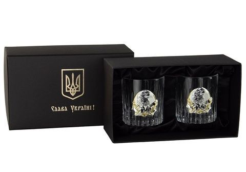 Набор из 2 стаканов виски Boss Crystal Генеральский с серебряными и золотыми накладками фото