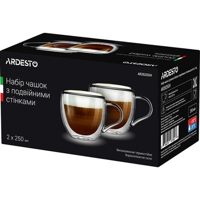 Набір чашок для лате Ardesto 2 шт 250 мл з ручками і подвійними стінками фото