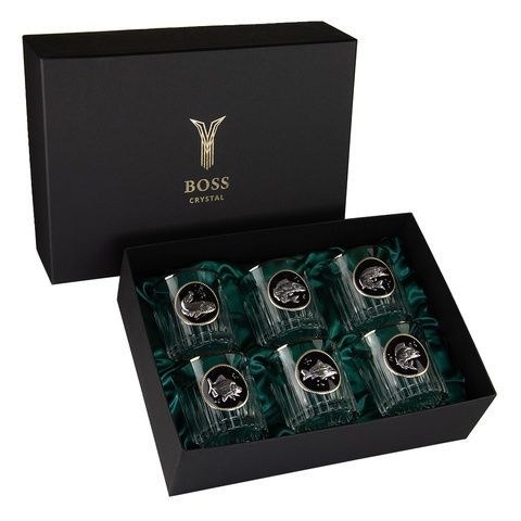 Набор из 6 стаканов для виски Boss Crystal Goldfish с серебряными и золотыми накладками фото