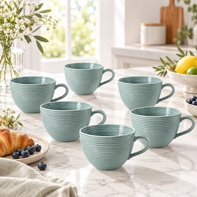 Набор из 6 чашек Seltmann Beat Color Glaze 350 мл синий фото