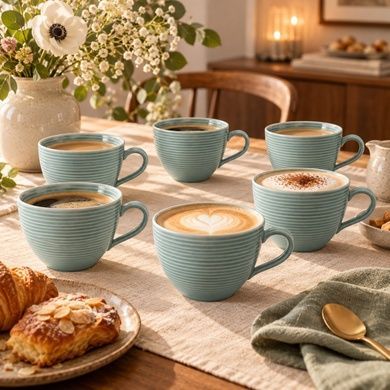 Набор из 6 чашек Seltmann Beat Color Glaze 350 мл синий фото