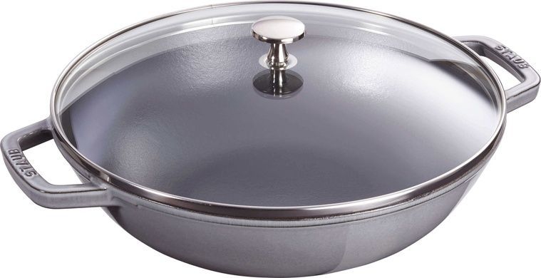 Сковорідка Wok Staub з кришкою 30 см графітова фото